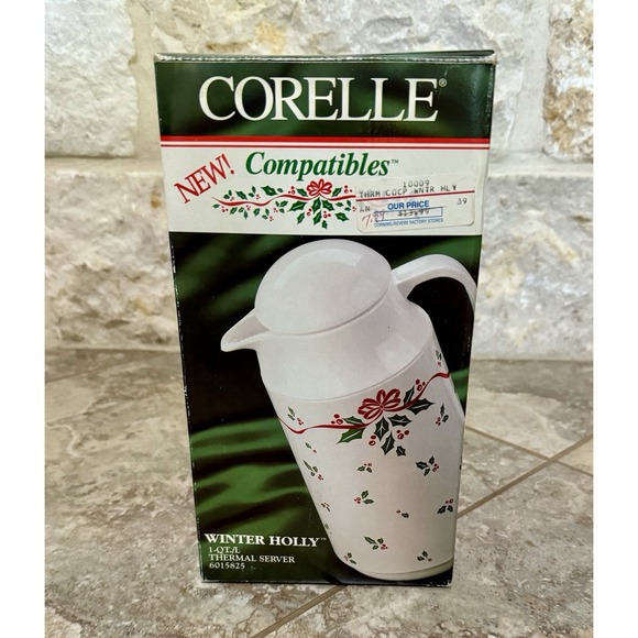 Vintage Corelle Compatibles Winter Holly Christmas 1 QT‎ Thermal Server-Carafe - Picture 4 of 11